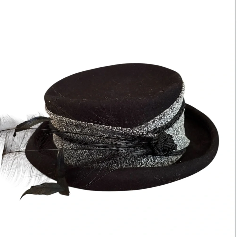 Mr. D vintage Stylish Black and Gray Hat with Feather Accent